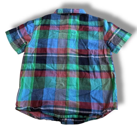 Gymboree Boys Button Up Shirt S 5-6 Palm Green Plaid Boardwalk Prep Short Sleeve - Picture 4 of 5